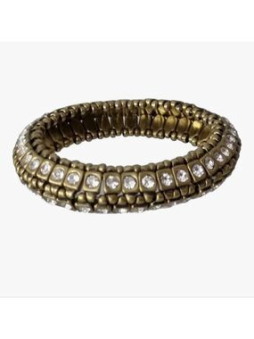 Chico's goldtone and rhinestone "Tanga" bracelet Articulate Elastic 7-8"